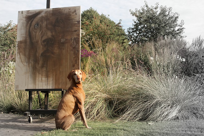 2014-vizsla portret schilderij hond door jennifer koning