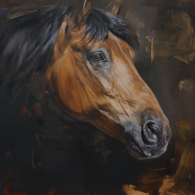 portret paard in olieverf op paneel door jennifer koning Waresco