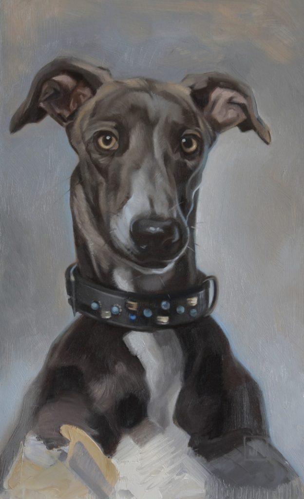 een hondenportret in olieverf - windhond schilderij - jennifer koning - madison