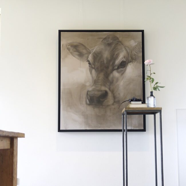 koeienschilderij portret koe - jersey ella -bovineart cow painting - framed